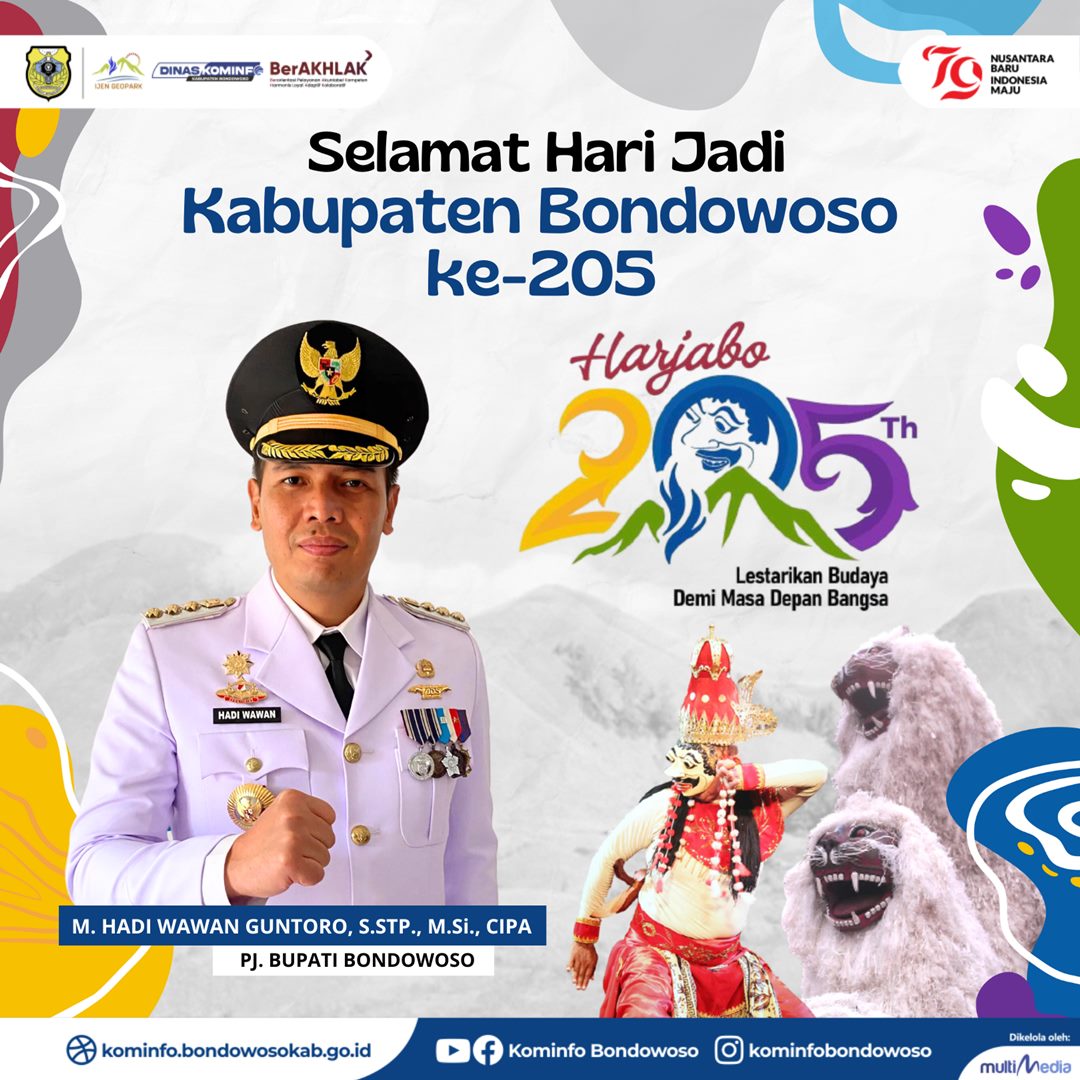 Ucapan Selamat Hari Jadi Kabupaten Bondowoso ke-205 oleh M. Hadi Wawan Guntoro, S.STP., M.Si., CIPA