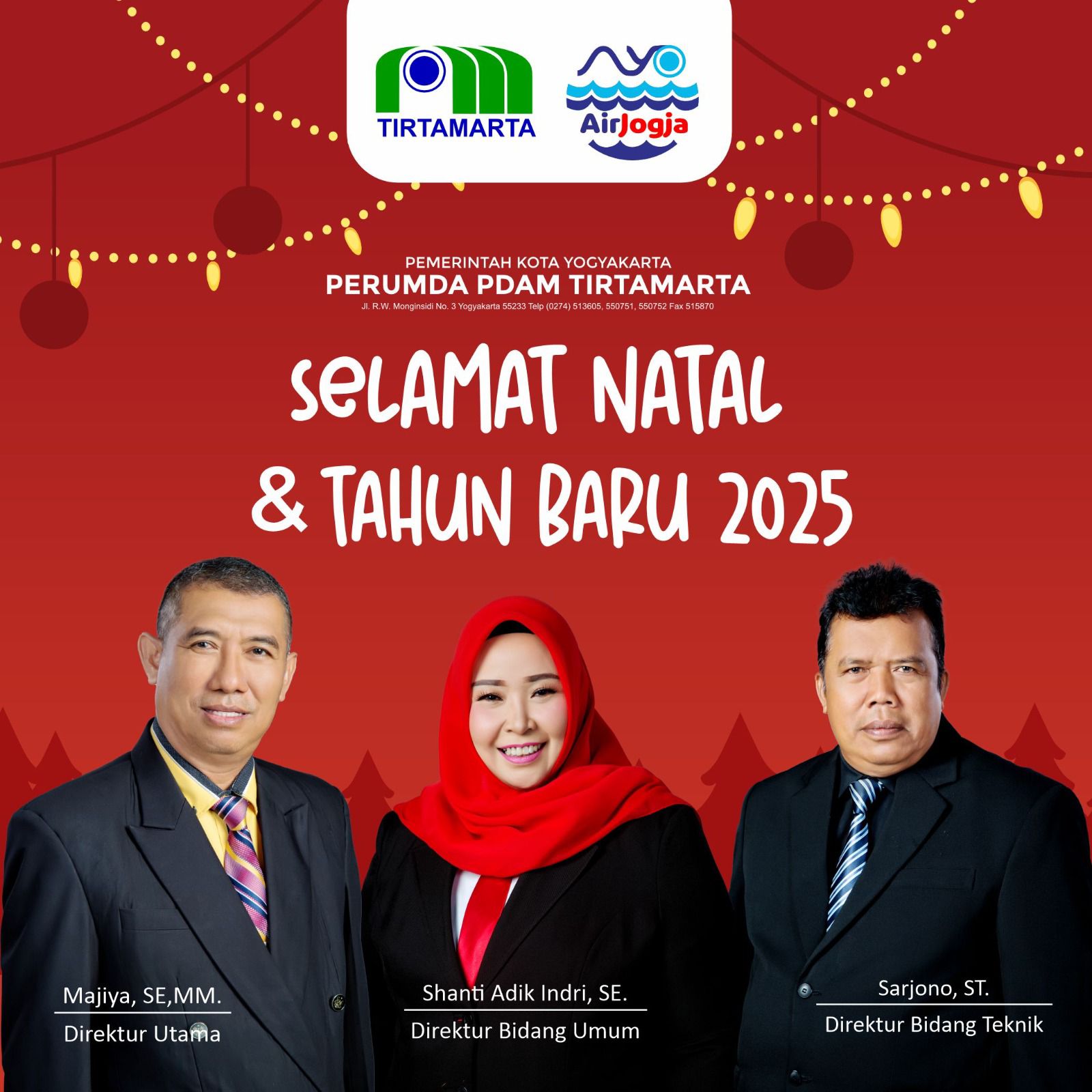 Ucapan Selamat Natal 2024 dan Tahun Baru 2025 oleh Majiya, SE, MM. dan Segenap Direktur dan Karyawan Tirtamarta dan Air Jogja