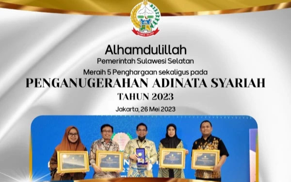 Thumbnail Berita - Pemprov Sulsel Borong 5 Penghargaan Anugerah Adinata Syariah 2023