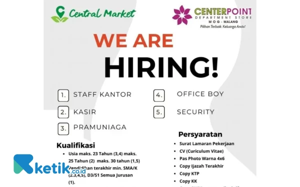 Thumbnail Center Point Malang Buka Lowongan Pekerjaan, Simak Posisinya!