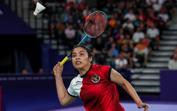 Foto Tunggal putri Indonesia Gregoria Mariska di semifinal Olimpiade Paris 2024 melawan wakil Korea Selatan An Se-young (4/8/2024). (Foto: Humas PP PBSI)