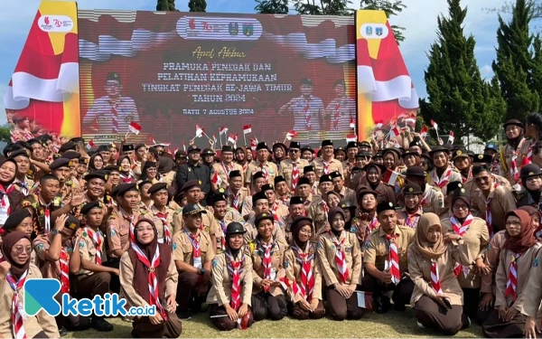 Foto Para peserta Penegak Pramuka Jatim saat mengikuti Apel Akbar di Camping Ground Hotel Purnama Kota Malang. (Foto: Lutfiah Indah/Ketik.co.id)