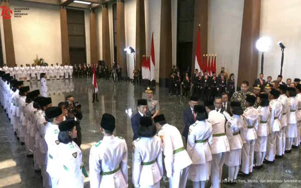 Foto Prosesi pengukuhan Paskibraka di IKN. (Foto: Tangkapan Layar Youtube Sekretariat Presiden)