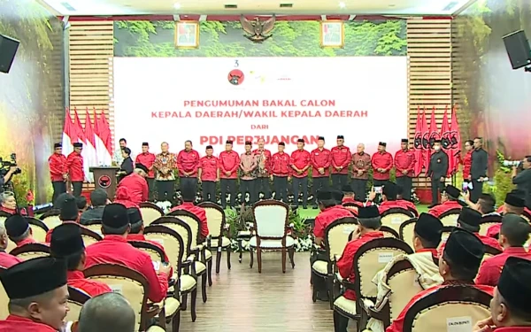 Foto Pengumuman Bakal Calon Kepala Daerah/ Wakil Kepala Daerah PDI Perjuangan. (Foto: Tangkapan Layar Kanal Youtube PDI Perjuangan)