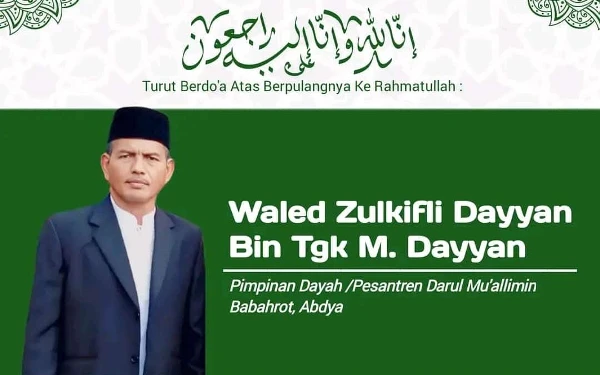 Waled Zulkifli Dayyan, Ulama Kharismatik di Abdya Tutup Usia