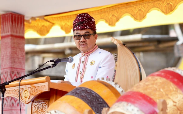 Foto Sekdaprov Sulsel, Jufri Rahman saat memberikan sambutan dalam sidang raya PGI ke-18 (Foto: Humas Pemprov Sulsel)