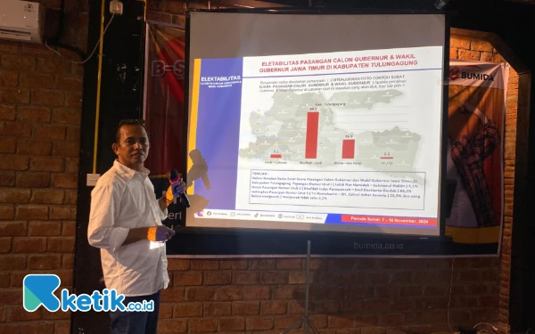 Foto Hasil survey Lembaga Survei Poltracking di Pilgub Jatim 2024, Kamis, 21 November 2024. (Foto: Khaesar/Ketik.co.id)