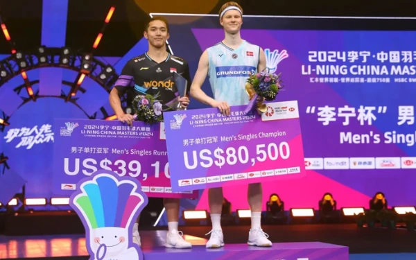 Foto Jonatan Christie runner up di China Master 2024, kalah dari Anders Antonsen dari Denmark (Foto: PBSI)