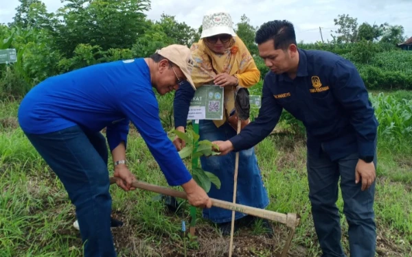 Foto Dr dr HM Zulfikar As'ad, Dr Desi Wardhani dan Agus Prasetyo kompak menanam bibit tanaman. (Foto: IKA Unair Tukungagung for Ketik.co.id)