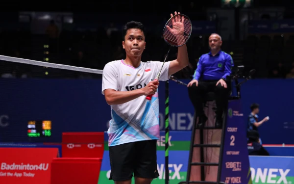 Foto Tunggal putra Indonesia,Anthony Sinisuka Ginting saat tampil di All England 2024. (Foto: PBSI)