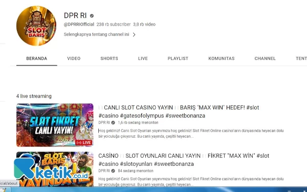 Thumbnail Berita - Saluran Youtube DPR RI Diretas, Tampilkan Siaran Langsung Judi Online