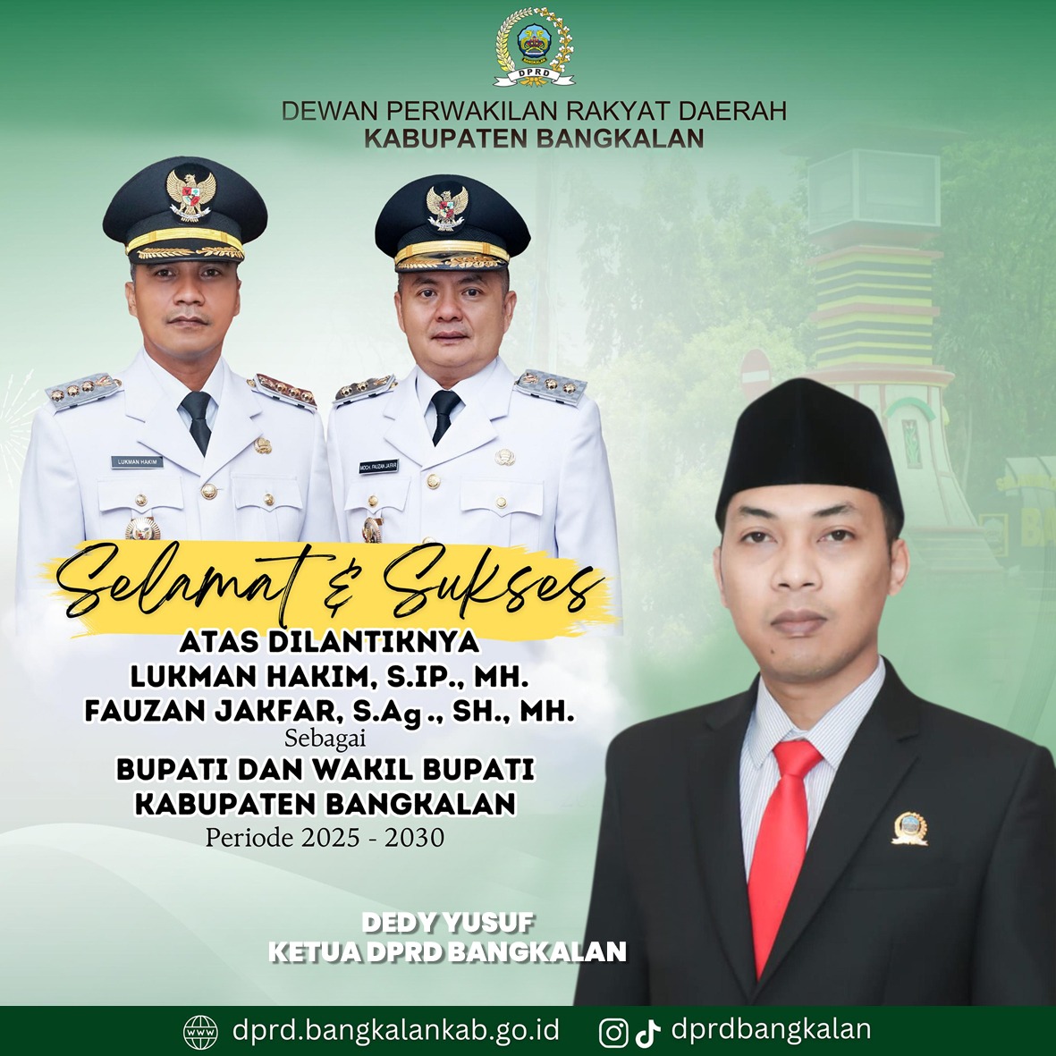 Thumbnail Selamat & Sukses atas dilantiknya Bupati dan Wakil Bupati Bangkalan Periode 2025-2030 oleh Dedy Yusuf