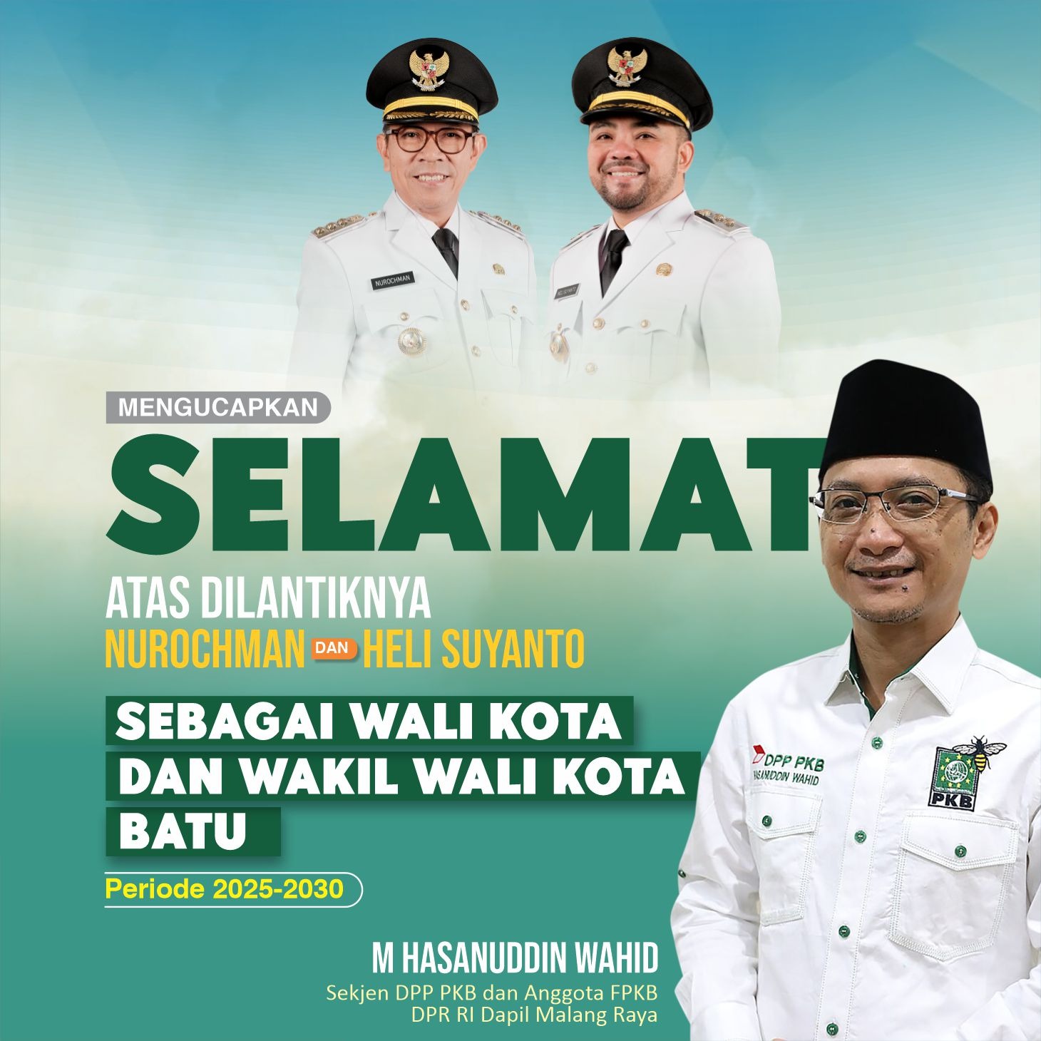 Selamat & Sukses atas dilantiknya Wali Kota dan Wakil Wali Kota Batu Periode 2025-2030 oleh M. Hasanuddin Wahid