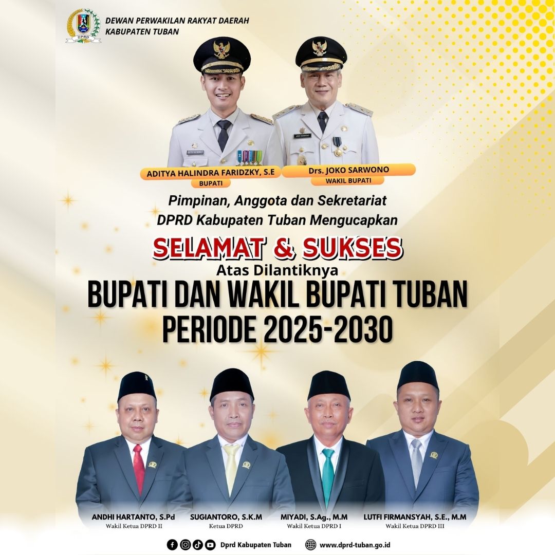 Thumbnail Selamat & Sukses atas dilantiknya Bupati dan Wakil Bupati Tuban Periode 2025-2030 oleh DPRD Kabupaten Tuban