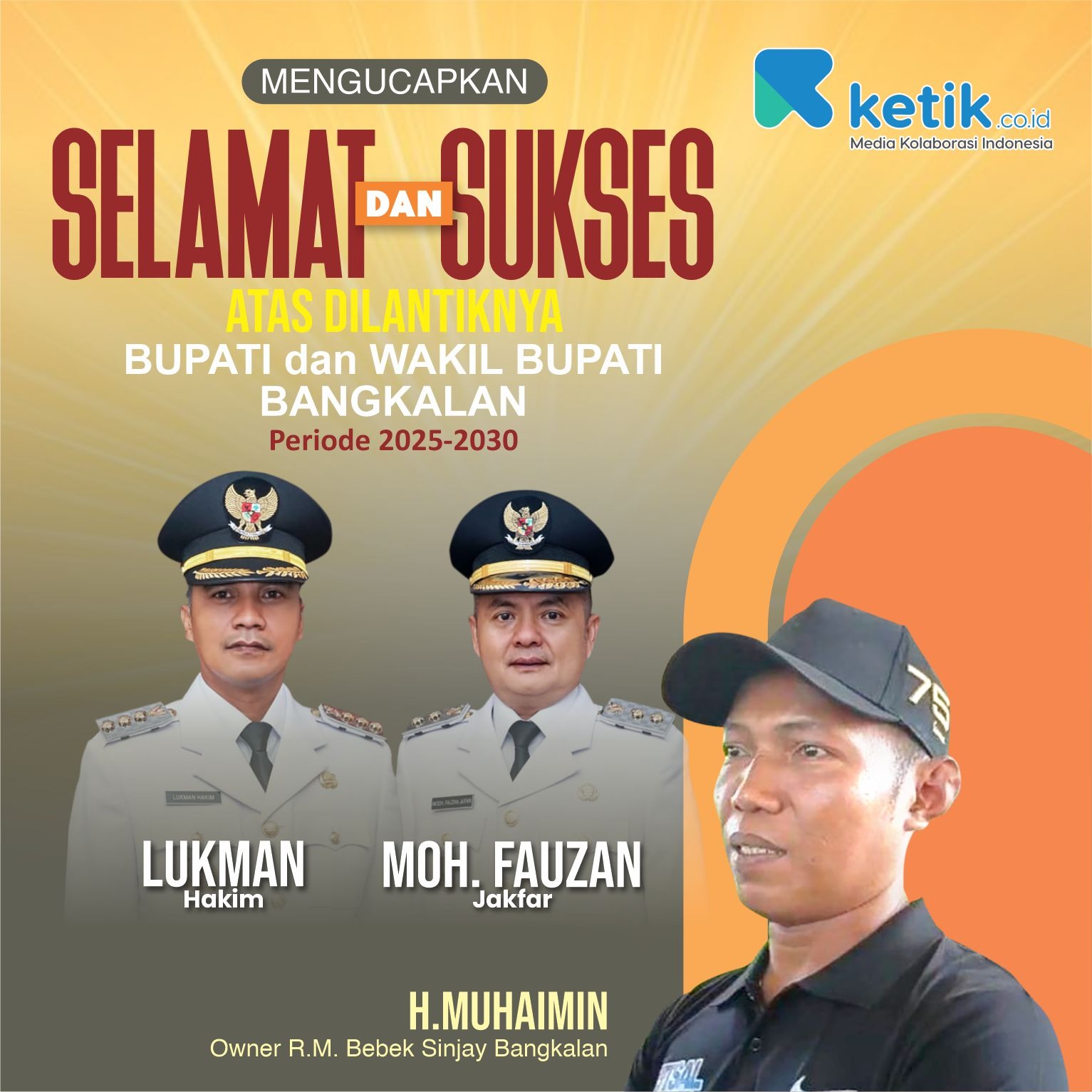 Thumbnail Selamat & Sukses atas dilantiknya Bupati dan Wakil Bupati Bangkalan Periode 2025-2030 oleh H. Muhaimin