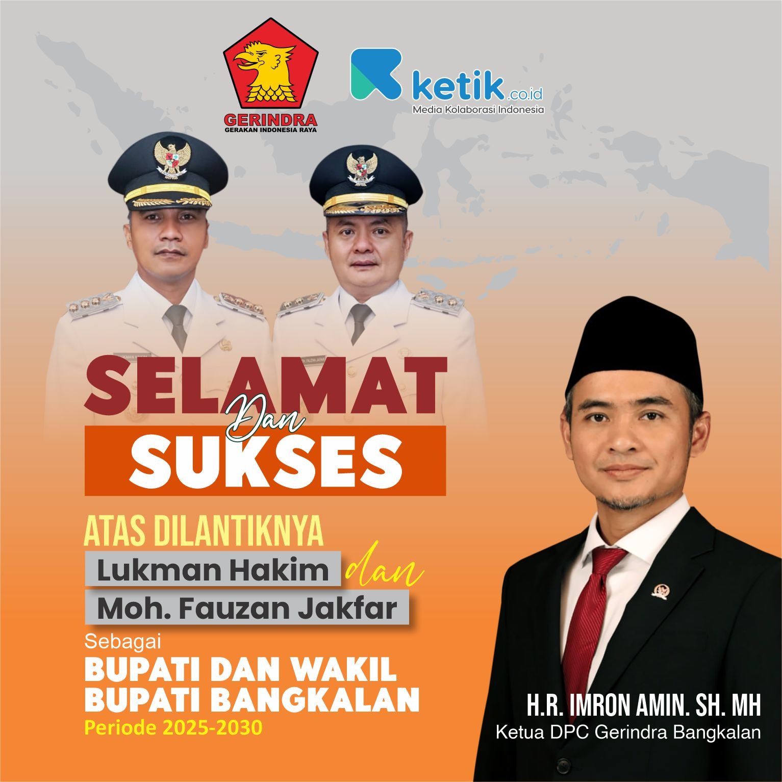 Selamat & Sukses atas dilantiknya Bupati dan Wakil Bupati Bangkalan Periode 2025-2030 oleh H. R. Imron Amin, S.H., M.H