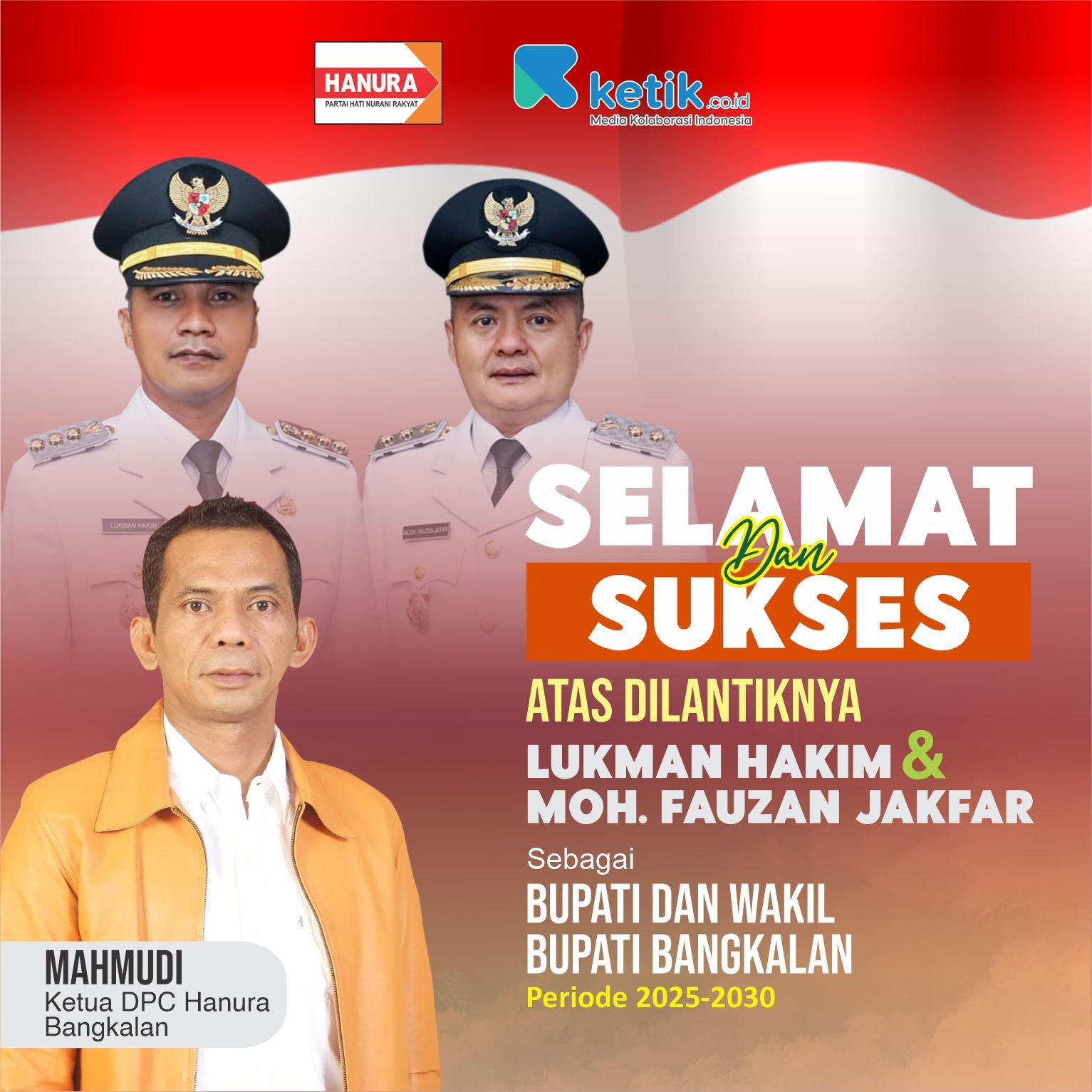 Thumbnail Selamat & Sukses atas dilantiknya Bupati dan Wakil Bupati Bangkalan Periode 2025-2030 oleh Mahmudi Ketua DPC Hanura Bangkalan