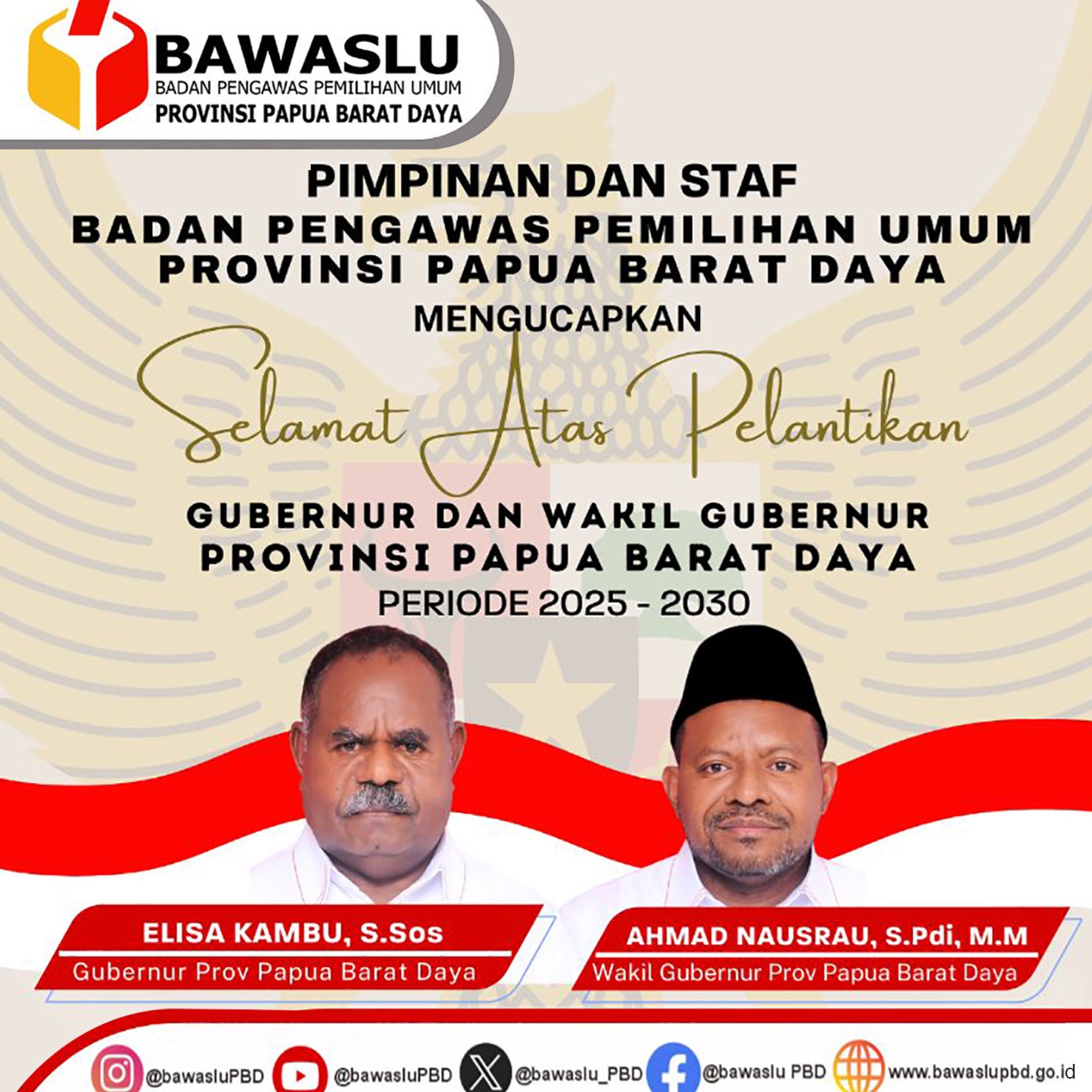 Thumbnail Selamat & Sukses atas dilantiknya Gubernur dan Wakil Gubernur Papua Barat Daya Periode 2025-2030 oleh Bawaslu Papua Barat Daya