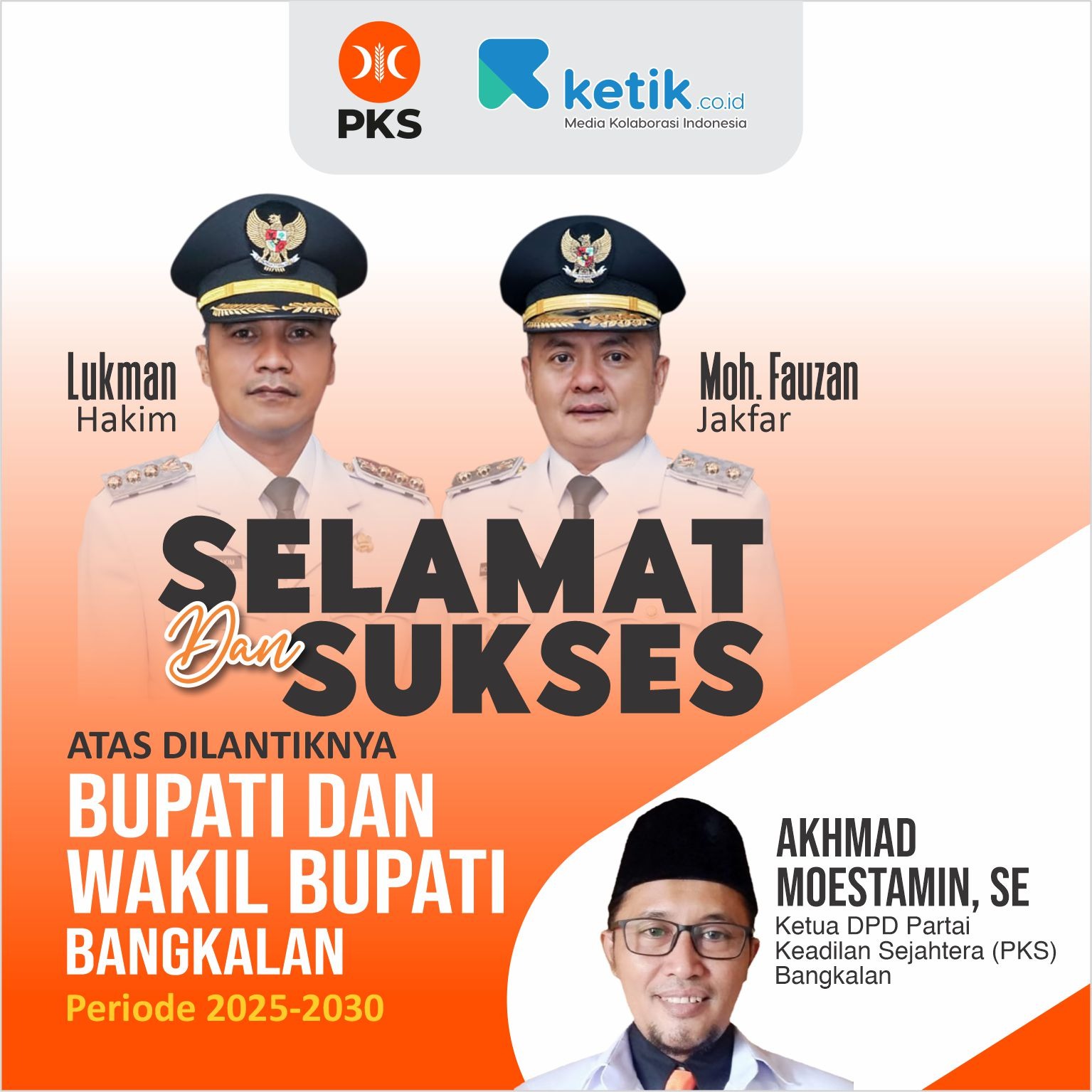 Thumbnail Selamat & Sukses atas dilantiknya Bupati dan Wakil Bupati Bangkalan Periode 2025-2030 oleh Akhmad Moestamin, S.E