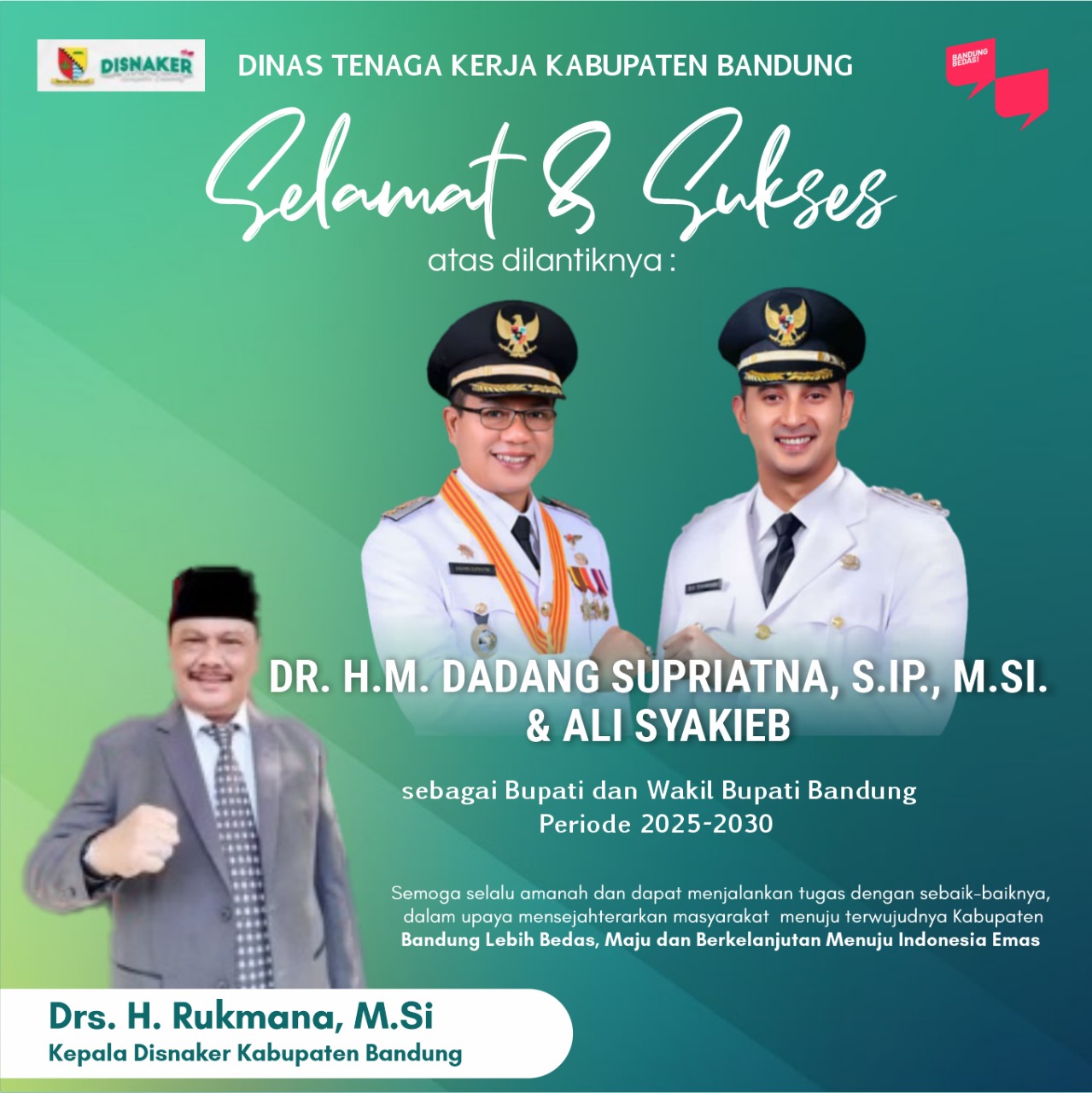 Thumbnail Selamat & Sukses atas dilantiknya Bupati dan Wakil Bupati Bandung Periode 2025-2030 oleh Drs. H. Rukmana, M.Si