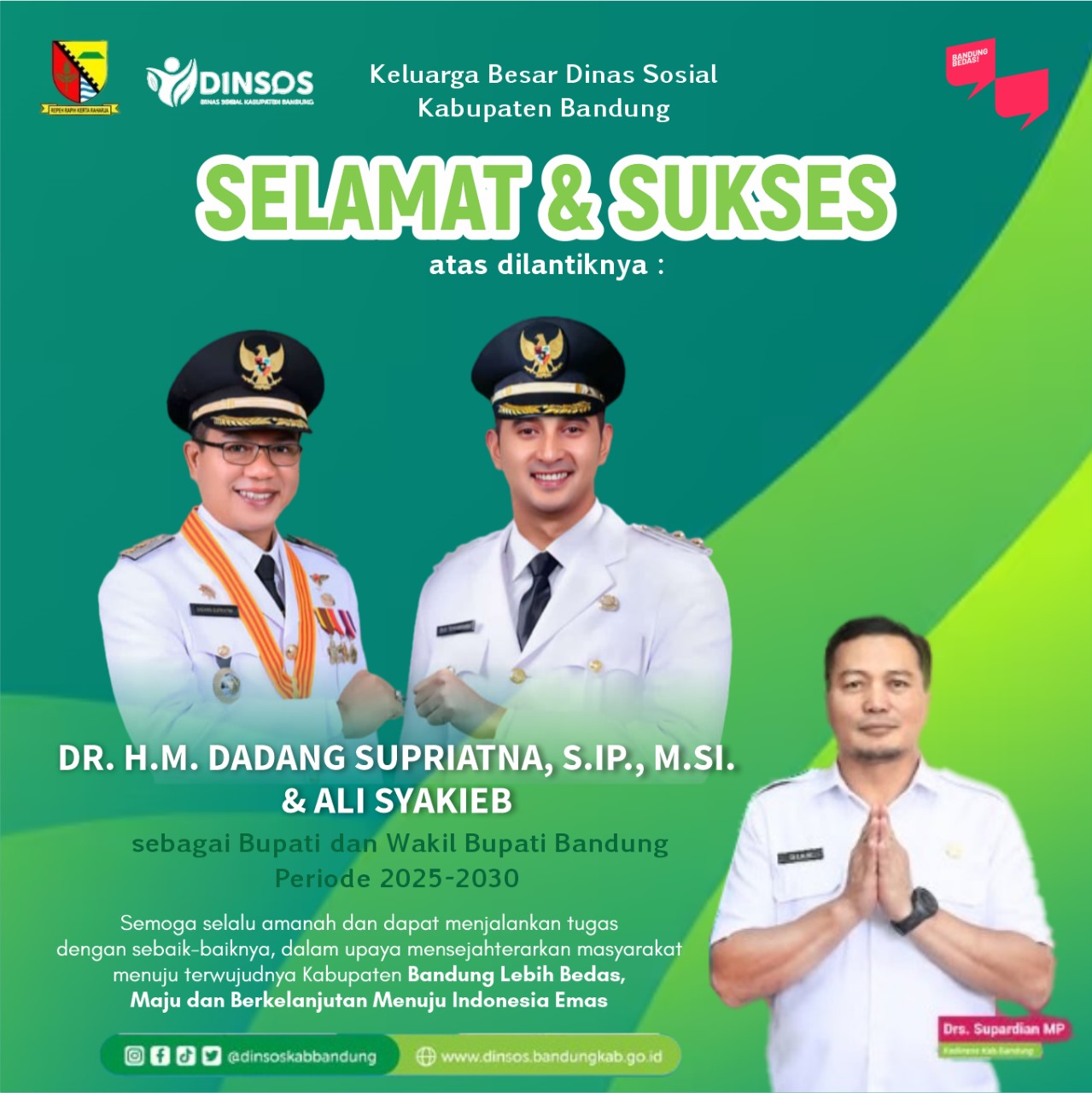 Thumbnail Selamat & Sukses atas dilantiknya Bupati dan Wakil Bupati Bandung Periode 2025-2030 oleh Drs. Supardian, M.P