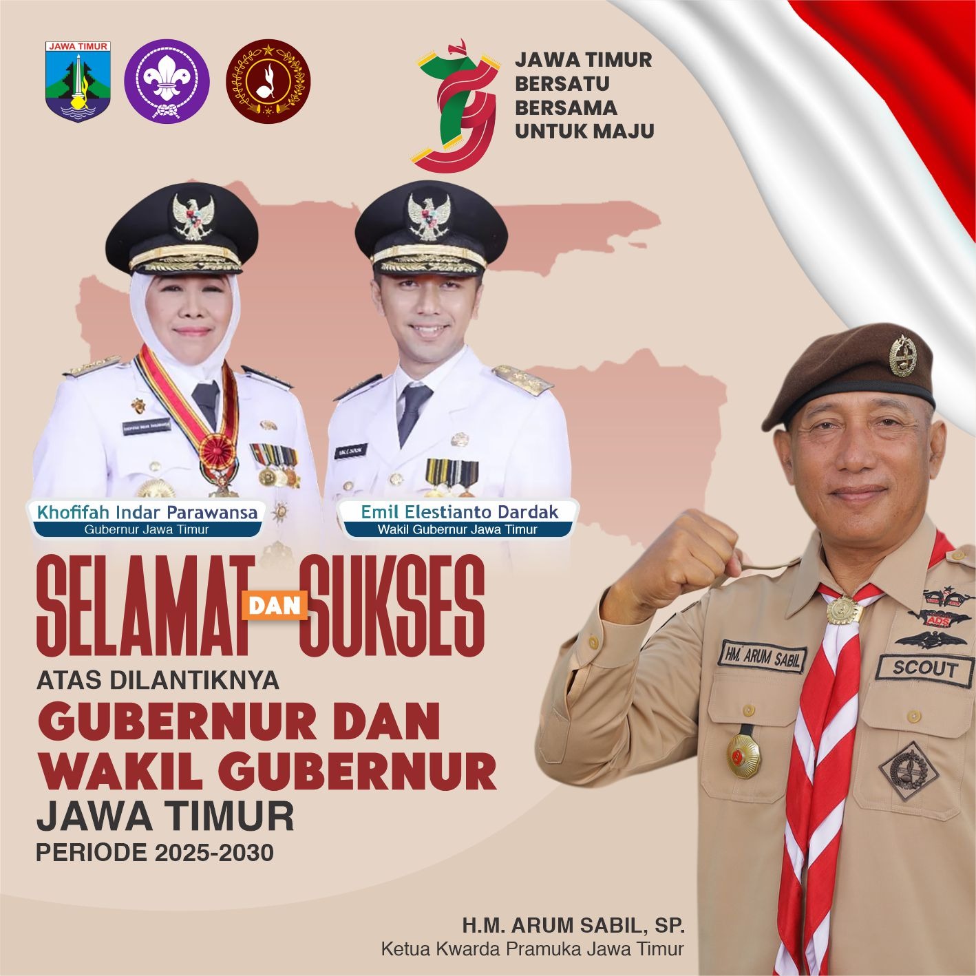 Selamat & Sukses atas dilantiknya Gubernur dan Wakil Gubernur Jatim Periode 2025-2030 oleh H. M. Arum Sabil, S.P.