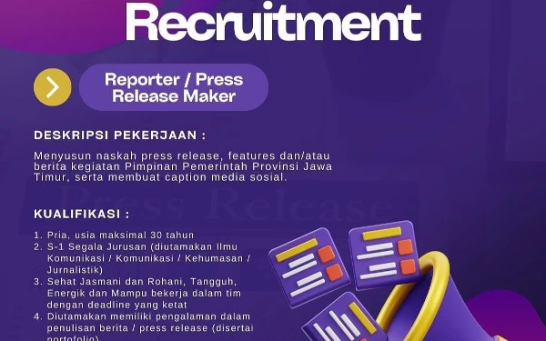 Foto Info lowongan Reporter Humas Pemprov Jatim.