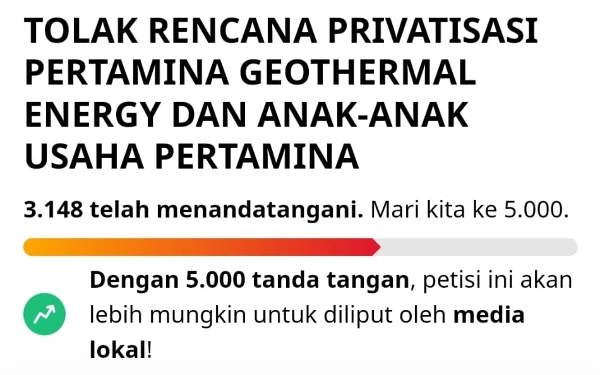 Foto Bukti 3000 orang sudah menandatangani petisi penolakan penjualan saham PGE berkedok IPO. (Foto: Tangkapan Layar)