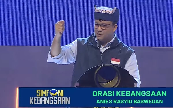 Foto Orasi kebangsaan Anies Baswedan di Simfoni Kebangsaan Partai Nasdem. (Foto: Tangkapan Layar Youtube)