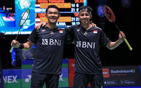 Foto Fajar/Rian akan bentrok melawan Ahsan/Hendra di final All England 2023. (Foto: Humas PP PBSI)