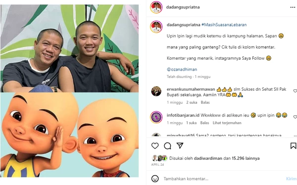 Foto Bupati Bandung Dadang Supriatna bersama putranya Fauzan Adhiman beres dicukur rambut. (Foto: ig @dadangsupriatna)