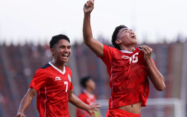 Foto Muhammad Ferarri usai mencetak gol kedua Indonesia ke gawang Vietnam, Sabtu (13/5/2023). (Foto: PSSI.org)