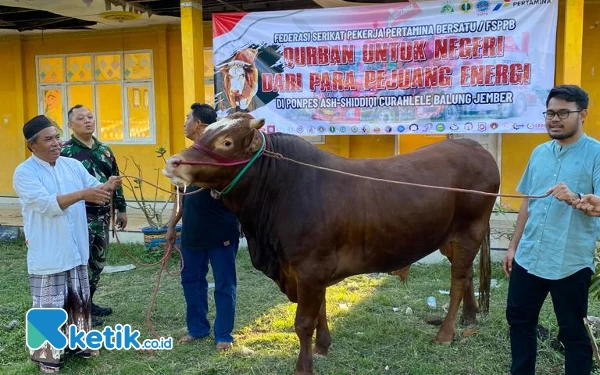 Foto Penyerahan hewan kurban dari FSPPB kepada pihak yayasan.