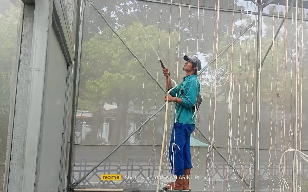 Foto Sterilisasi Green House Masjid Al-Akbar. (Foto: Humas MAS)