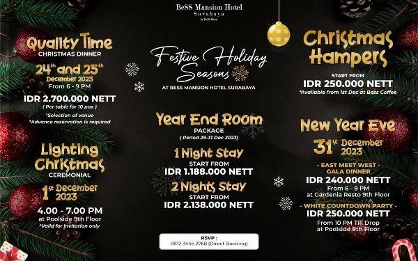 Thumbnail Rayakan Libur Natal dan Tahun Bari di BeSS Mansion Hotel Surabaya, Obral Diskon