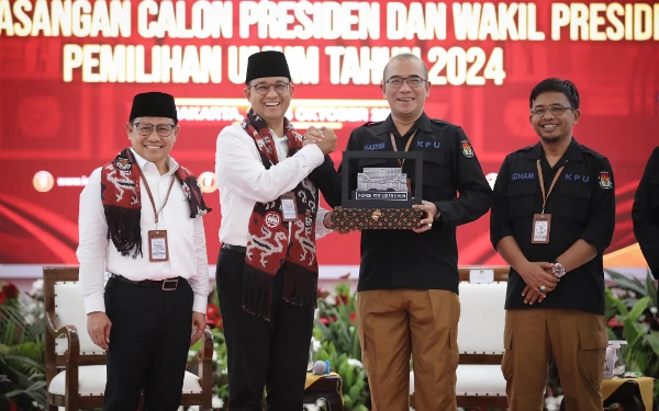 Foto Anies Baswedan dan Muhaimin Iskandar saat mendaftar Capres dan Cawapres 2024 di KPU RI. (Foto: Dok. Tim AMIN)