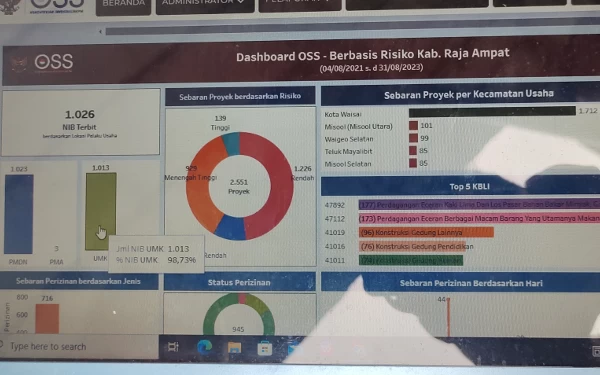 Foto Data yang berhasil dihimpun dalam Dashboard OSS-Berbasis resiko Kab.Raja Ampat per tahun 2021-2023. (Foto: Abhie/Ketik.co.id)