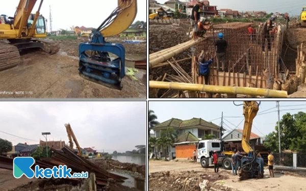 Foto Progres pembangunan Jembatan Cikeruh. (Foto:DPUTR)