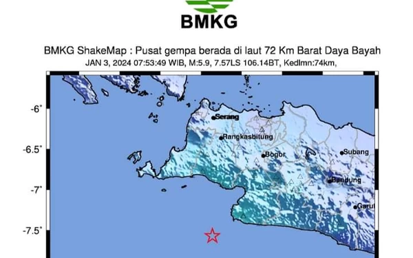 Thumbnail Berita - Gempa Bumi Tektonik M5,9 di Banten dan Selatan Jawa Barat, Tidak Berpotensi Tsunami