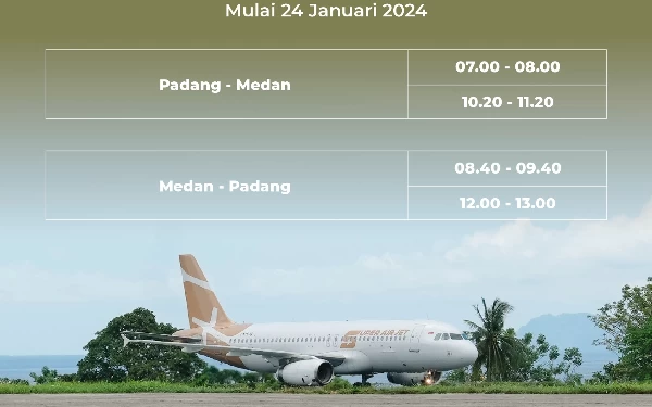 Foto Jadwal penerbangan rute Medan - Padang). (Foto: Super Air Jet)