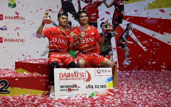 Foto Ganda putra Indonesia Leo/Daniel juara Indonesia Masters 2024 (28/1/2024) (Foto: Humas PP PBSI)