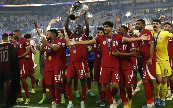 Foto Timnas Qatar merayakan gelar juara Piala Asia 2023 (10/2/2024) (Foto: AFC.com)