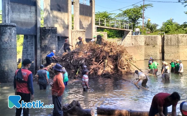 Thumbnail Berita - Antisipasi Banjir, 3 Pilar Bersinergi Bersihkan Sampah Nyangkut di Sungai Pacitan