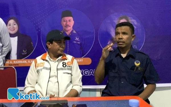 Foto Ketua Bapillu Nasdem Halsel Haedar Mahmud saat menjawab pertanyaan Wartawan (Foto Mursal Bahtiar)