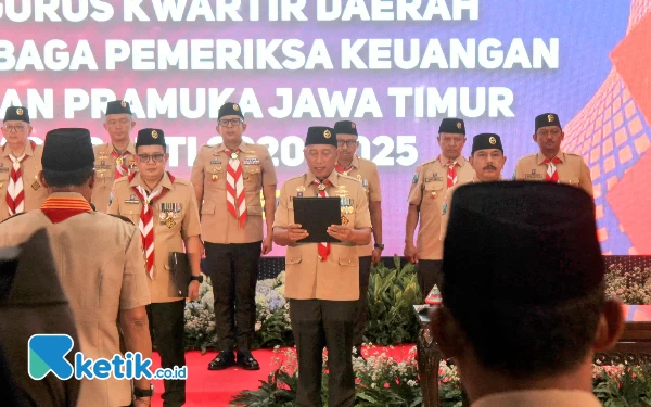 Foto Ketua Kwarda Jatim Arum Sabil membaca ikrar di Gedung Negara Grahadi, Rabu (22/5/2024). (Foto: Yusuf/Ketik.co.id)