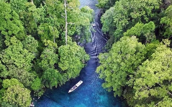 Foto Danau Labuan Cermin di Berau Kaltim dari atas udara (Foto: Pesona Indonesia)