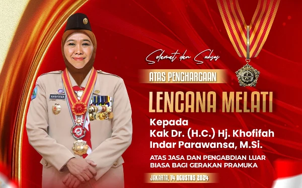 Thumbnail Berita - Berperan Besar Majukan Pramuka Jatim, Khofifah Terima Lencana Melati Kwarnas