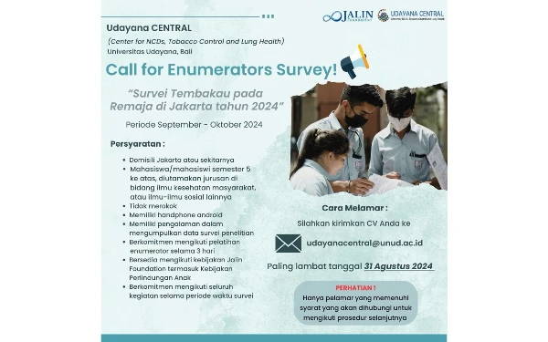 Udayana Central Mencari Enumerator Survey untuk Periode September-Oktober 2024