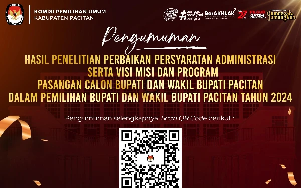 Thumbnail KPU Umumkan Hasil Litmin Pasangan Bupati Pacitan di Pilkada 2024, Lengkap Visi-misi