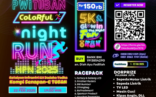 Thumbnail Berita - HPN 2025: PWI Tuban Gelar Colorful Night Run